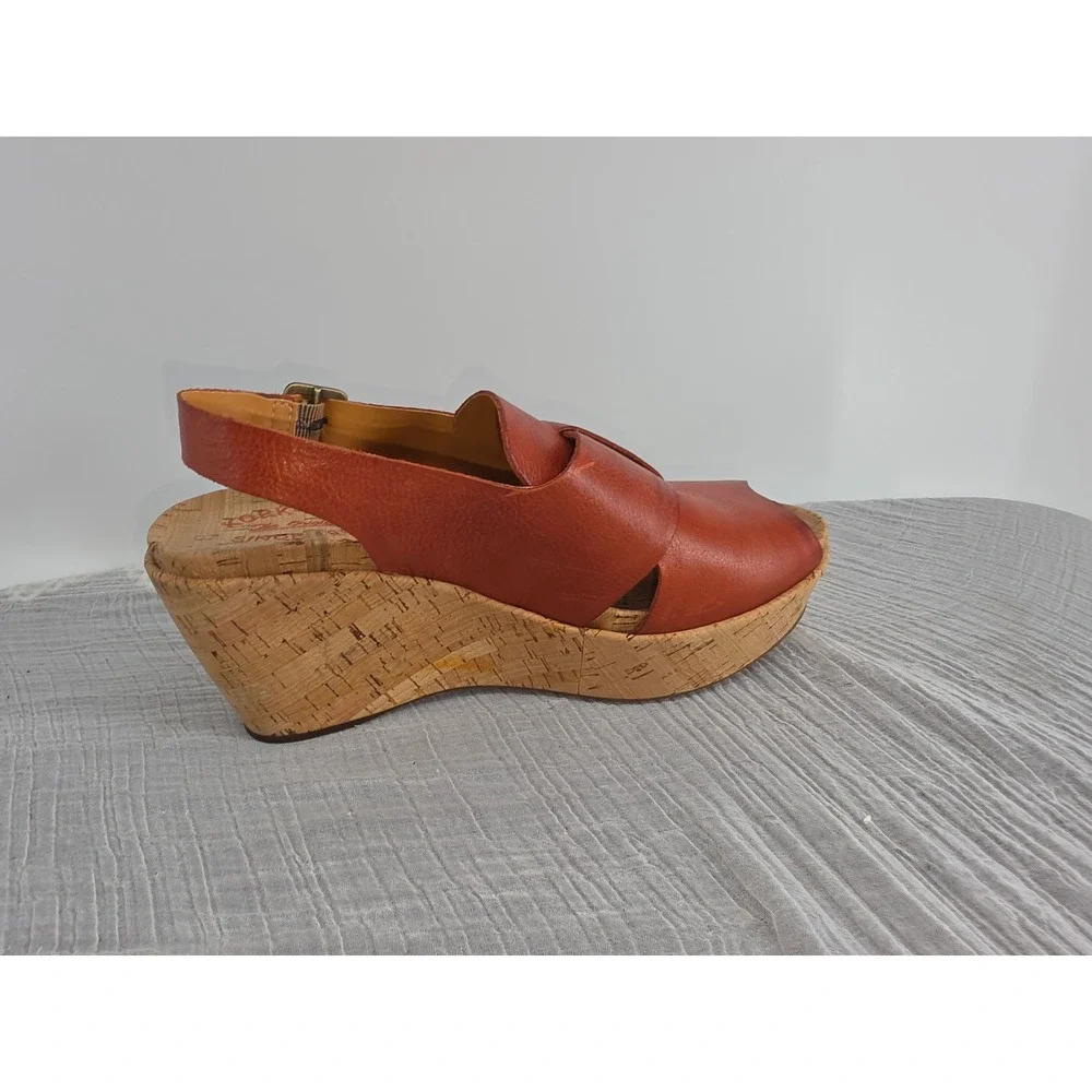 Kork-Ease Women 8M Rust Orange Leather Cork Wedge Platform Sandals KE0010508